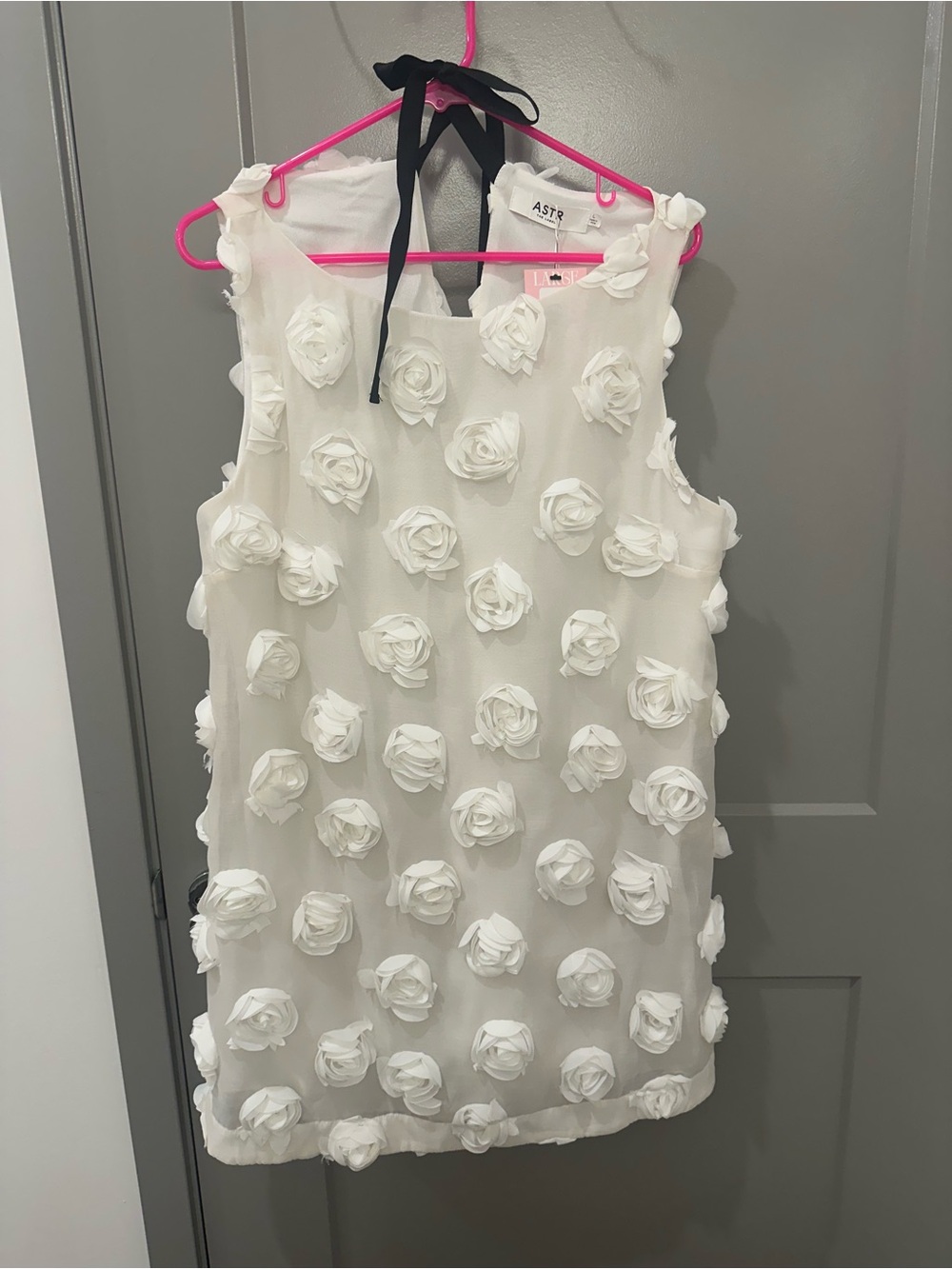 ASTR White Mini Dress with rosette & tie detail